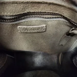 Madewell Leather Mini Somerset Backpack Drawstring Cinched Olive Green Tan MADEWELL Olive Canvas Somerset Drawstring Leather Strap  main image 4